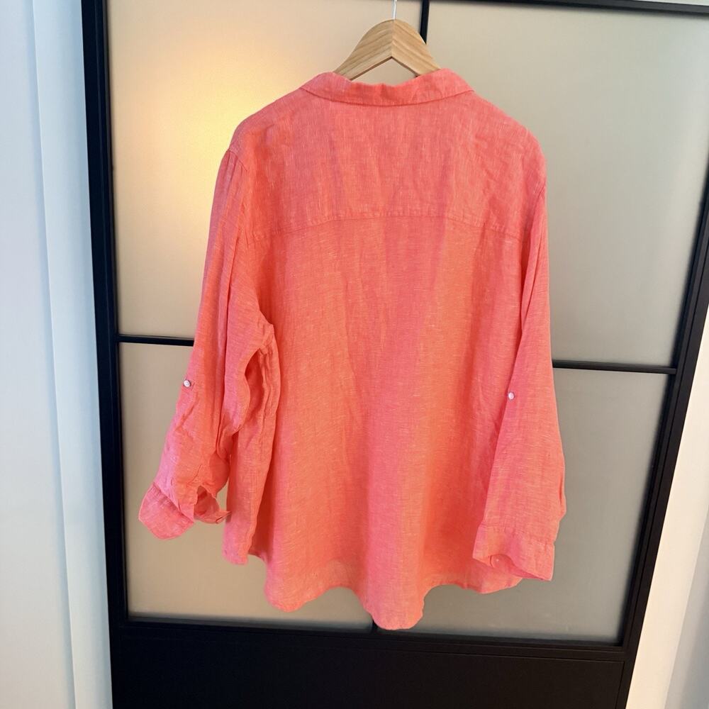 Sigrid Olsen Linen Blouse Plus Size 3X NWT Roll Tab Sleeve Button Front - Picture 3 of 10